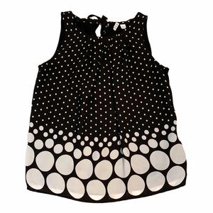 ELLE Black White Sleeveless Blouse Top Polka Dot Small